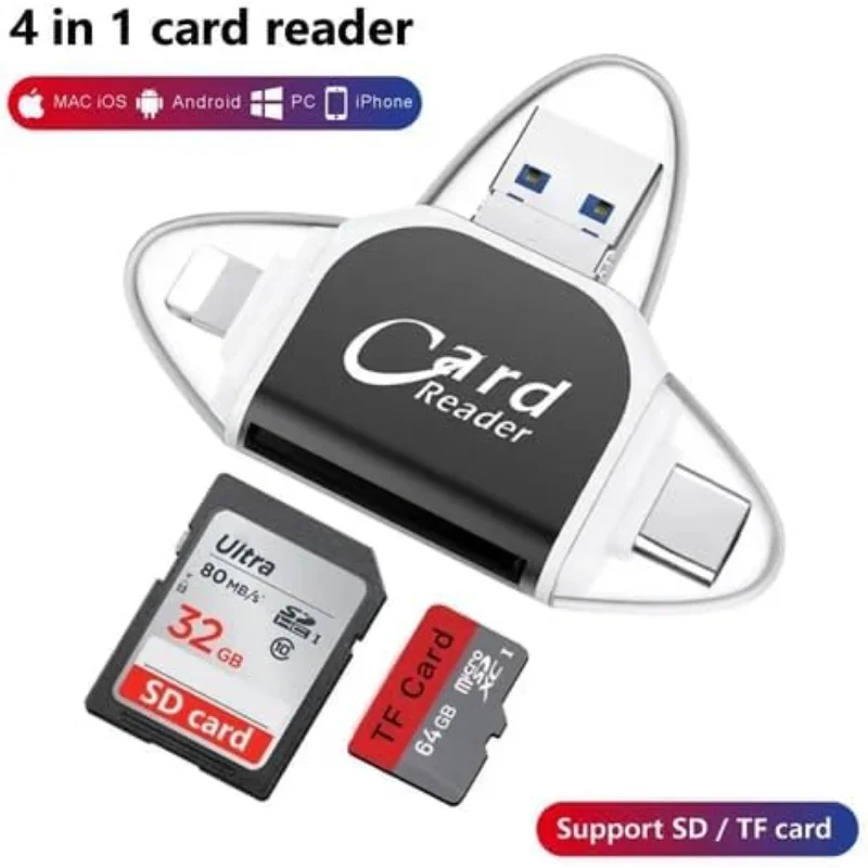 Lecteur de carte SD TF universel 4 en 1 (Carte Mémoire Offerte)